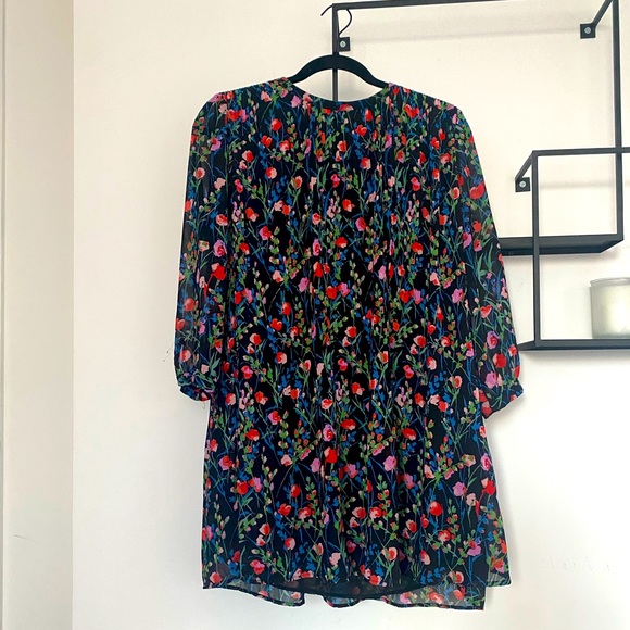 Zara Mini Shift Dress Floral Long Sleeve - Picture 2 of 9